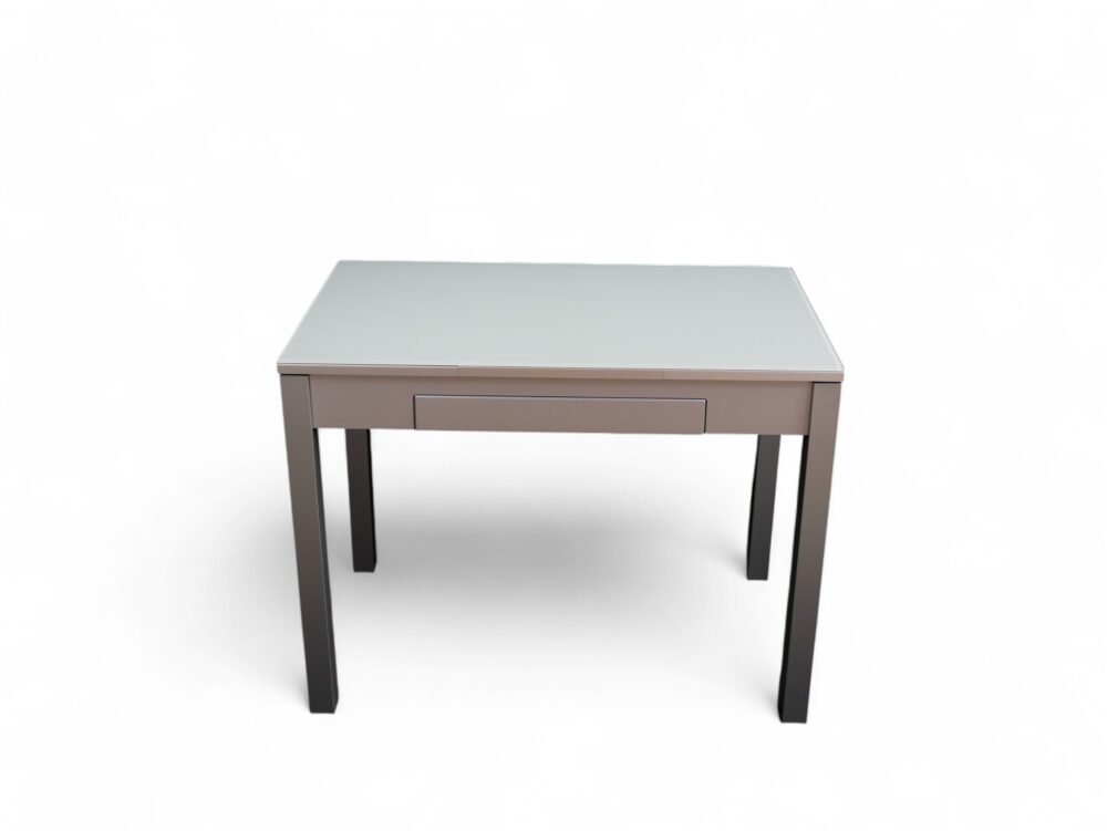 Mesa de cocina extensible Antonella hecha a mano con base de cristal blanco óptico y alas plata - Imagen 2