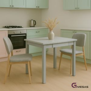 Mesa de cocina extensible libro Harriet hecha a mano con melamina blanca