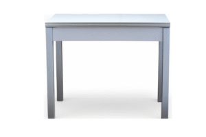 Mesa de cocina extensible Charlotte con tapa en color Blanco Soft y anillo patas plata - 100x60