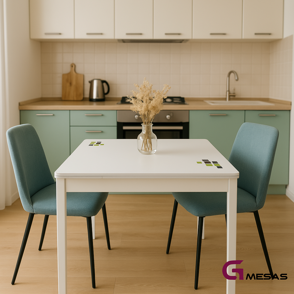 Mesa de cocina extensible Josephine fabricada artesanalmente con base de cristal blanco