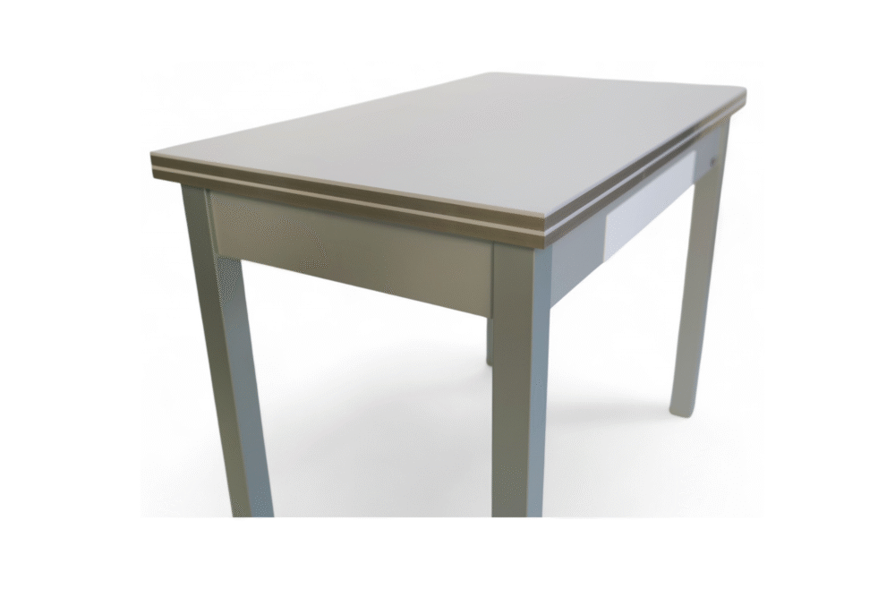 Mesa de cocina extensible Carmen realizada artesanalmente con melamina Blanco soft canto efecto cristal - Imagen 4