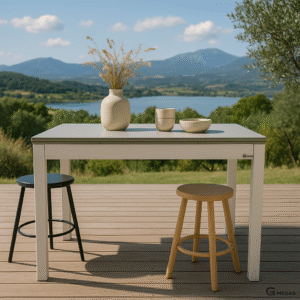 Mesa de cocina extensible Charlotte BB hecha a mano con melamina Blanco Soft